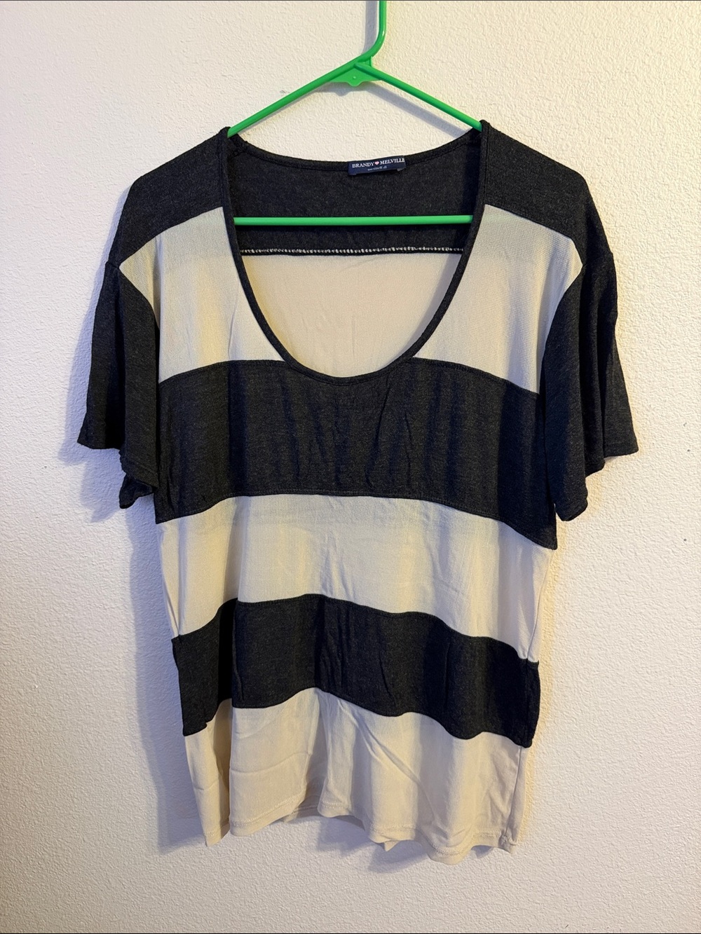 Brandon Maxwell Black and Cream Wide-Stripe Scoop Neck Tee